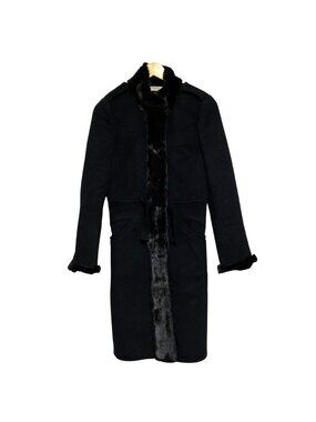 Prada Mink Trim Wool Angora Stand Color Coat 40 Black